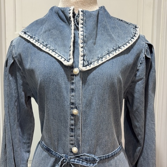 Mion Prive sz 40 (10) denim maxi dress with oversized collar - Picture 2 of 10